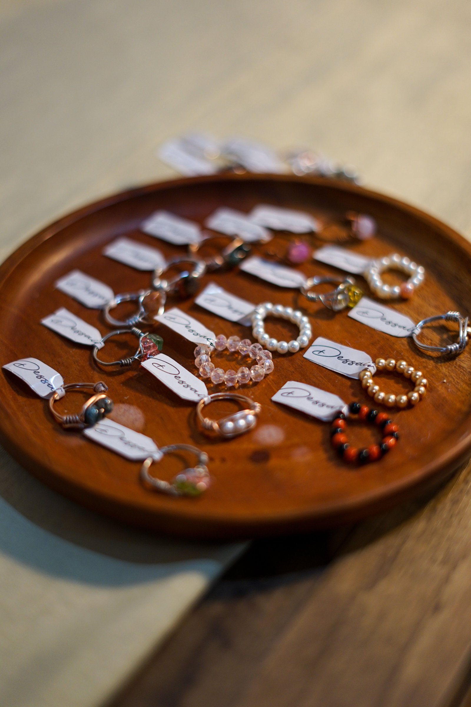 Gold jewellery with price tags in retail display